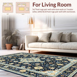 Ultra Soft Area Rug, Non Slip, Stain Resistant, Washable Area Rugs for Living Room, Bedroom, Chic Geometric Floral Arrangement(Blue)
