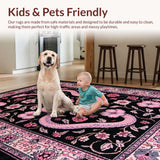 Ultra Soft Area Rug, Non Slip, Stain Resistant, Washable Area Rugs for Living Room, Bedroom, Trendy Vibrant Botanical Look(Black)