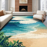 Ultra Soft Area Rug, Non Slip, Stain Resistant, Washable Area Rugs for Living Room, Bedroom, Coastal Surfboard Themed Area Rug Non Slip Tropical Ocean Wave Design(Blue)