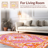 Ultra Soft Area Rug, Non Slip, Stain Resistant, Washable Area Rugs for Living Room, Bedroom, Transitional Patterned Warmth and Color(Orange)