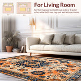 Ultra Soft Area Rug, Non Slip, Stain Resistant, Washable Area Rugs for Living Room, Bedroom, Whimsical Vintage Blossom Arrangement(Orange)
