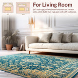Ultra Soft Area Rug, Non Slip, Stain Resistant, Washable Area Rugs for Living Room, Bedroom, Heritage Medallion Area with Oceanic Flourish and Beige Vintage Motifs(Blue)