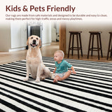 Ultra Soft Area Rug, Non Slip, Stain Resistant, Washable Area Rugs for Living Room, Bedroom, Chic Black White Striped Area Rug for Stylish Entryways and Patios(Black)