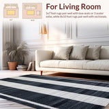 Ultra Soft Area Rug, Non Slip, Stain Resistant, Washable Area Rugs for Living Room, Bedroom, Striped Modern Rug, Black & White(Black)