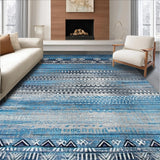 Ultra Soft Area Rug, Non Slip, Stain Resistant, Washable Area Rugs for Living Room, Bedroom, Vibrant Low Pile Geometric Aesthetic(Blue)