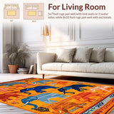 Ultra Soft Area Rug, Non Slip, Stain Resistant, Washable Area Rugs for Living Room, Bedroom, Dynamic Elephant Illustration Charm(Orange)