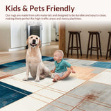 Ultra Soft Area Rug, Non Slip, Stain Resistant, Washable Area Rugs for Living Room, Bedroom, Modern Metallic Accents with Abstract Copper Toned Linework(Blue)