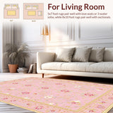 Ultra Soft Area Rug, Non Slip, Stain Resistant, Washable Area Rugs for Living Room, Bedroom, Contemporary Elegant Abstract Art Motif(Pink)