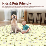 Ultra Soft Area Rug, Non Slip, Stain Resistant, Washable Area Rugs for Living Room, Bedroom, Tranquil Daisy Motif Area Duo Beige Cushioned Comfort Mat(Ivory)