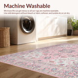 Ultra Soft Area Rug, Non Slip, Stain Resistant, Washable Area Rugs for Living Room, Bedroom, Rustic Modern Floral Whimsy Style(Pink)
