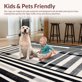 Ultra Soft Area Rug, Non Slip, Stain Resistant, Washable Area Rugs for Living Room, Bedroom, Black & White Geometric Stripe Rug Front Porch Elegance(Gray)