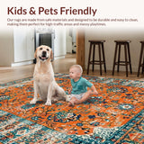 Ultra Soft Area Rug, Non Slip, Stain Resistant, Washable Area Rugs for Living Room, Bedroom, Rustic Faded Floral Charm(Orange)