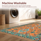 Ultra Soft Area Rug, Non Slip, Stain Resistant, Washable Area Rugs for Living Room, Bedroom, Chic Floral Trellis Arrangement(Orange)