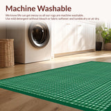 Ultra Soft Area Rug, Non Slip, Stain Resistant, Washable Area Rugs for Living Room, Bedroom, Elegant Checker Motif in Green(Green)