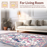 Ultra Soft Area Rug, Non Slip, Stain Resistant, Washable Area Rugs for Living Room, Bedroom, Fresh Springtime Floral Harmony(White)