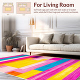 Ultra Soft Area Rug, Non Slip, Stain Resistant, Washable Area Rugs for Living Room, Bedroom, Playful Colorful Stripe Motif(Pink)