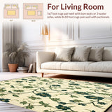 Non Slip Small Area Featuring Beige Base with Green Abstract Floral Motifs(Beige)