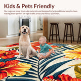 Ultra Soft Area Rug, Non Slip, Stain Resistant, Washable Area Rugs for Living Room, Bedroom, Modern Botanical Color Explosion(Red)