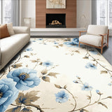 Ultra Soft Area Rug, Non Slip, Stain Resistant, Washable Area Rugs for Living Room, Bedroom, Vintage Blossom with Cream and Blue Floral Motifs(Beige)