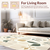 Ultra Soft Area Rug, Non Slip, Stain Resistant, Washable Area Rugs for Living Room, Bedroom, Safari Grove Area with Whimsical Animal Motifs and Neutral Leaf Accents(Beige)