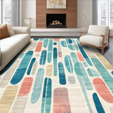 Ultra Soft Area Rug, Non Slip, Stain Resistant, Washable Area Rugs for Living Room, Bedroom, Sunrise Surfboard Art Rug with Swirling Aqua Lines and Coral Geometric Details(Blue)