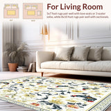 Ultra Soft Area Rug, Non Slip, Stain Resistant, Washable Area Rugs for Living Room, Bedroom, Chic Poultry Parade Area Modern Folk Art Rooster & Floral Design(White)