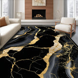 Ultra Soft Area Rug, Non Slip, Stain Resistant, Washable Area Rugs for Living Room, Bedroom, Opulent Golden Marble Aesthetic(Black)