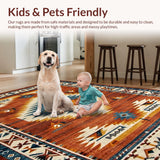 Ultra Soft Area Rug, Non Slip, Stain Resistant, Washable Area Rugs for Living Room, Bedroom, Vibrant Tribal Diamond Arrangement(Red)