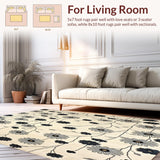 Ultra Soft Area Rug, Non Slip, Stain Resistant, Washable Area Rugs for Living Room, Bedroom, Artistic Daisy Bloom Entry With Modern Black Accent Floral Design(Beige)