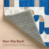 Ultra Soft Area Rug, Non Slip, Stain Resistant, Washable Area Rugs for Living Room, Bedroom, Artisan Revival Collection Geometric Interlock Beige Blue(Blue)