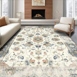 Ultra Soft Area Rug, Non Slip, Stain Resistant, Washable Area Rugs for Living Room, Bedroom, Distressed Oriental Area Featuring Beige and Subtle Grey Motifs(White)