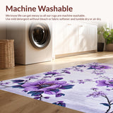 Ultra Soft Area Rug, Non Slip, Stain Resistant, Washable Area Rugs for Living Room, Bedroom, Feminine Round Floral Charm(Purple)