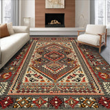 Ultra Soft Area Rug, Non Slip, Stain Resistant, Washable Area Rugs for Living Room, Bedroom, Artisanal Warm Toned Pattern(Red)