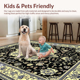 Ultra Soft Area Rug, Non Slip, Stain Resistant, Washable Area Rugs for Living Room, Bedroom, Elegant French Classic Symmetrical Pattern(Black)