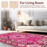 Ultra Soft Area Rug, Non Slip, Stain Resistant, Washable Area Rugs for Living Room, Bedroom, Preppy Textured Diamond Arrangement(Pink)