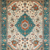 Ultra Soft Area Rug, Non Slip, Stain Resistant, Washable Area Rugs for Living Room, Bedroom, Rustic Soft Teal Paisley Motif(Ivory)
