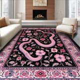 Ultra Soft Area Rug, Non Slip, Stain Resistant, Washable Area Rugs for Living Room, Bedroom, Trendy Vibrant Botanical Look(Black)