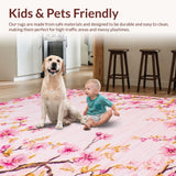Ultra Soft Area Rug, Non Slip, Stain Resistant, Washable Area Rugs for Living Room, Bedroom, Trendy Youthful Round Floral Art(Pink)