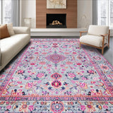 Ultra Soft Area Rug, Non Slip, Stain Resistant, Washable Area Rugs for Living Room, Bedroom, Charming Soft-Toned Floral Motif(Gray)