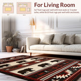 Ultra Soft Area Rug, Non Slip, Stain Resistant, Washable Area Rugs for Living Room, Bedroom, Southwest Rustic Wildlife Motif(Black)