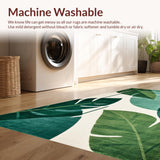 Ultra Soft Area Rug, Non Slip, Stain Resistant, Washable Area Rugs for Living Room, Bedroom, Mid Century Abstract Leaf Motif(Green)