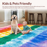 Ultra Soft Area Rug, Non Slip, Stain Resistant, Washable Area Rugs for Living Room, Bedroom, Rainbow Pink Purple Nursery Plush Playroom Carpet(Pink)
