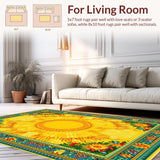 Ultra Soft Area Rug, Non Slip, Stain Resistant, Washable Area Rugs for Living Room, Bedroom, Lively Artistic Sunshine Arrangement(Yellow)