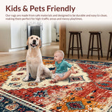 Ultra Soft Area Rug, Non Slip, Stain Resistant, Washable Area Rugs for Living Room, Bedroom, Traditional Blue Bedroom Easy Clean Patterned Area Rug(Red)
