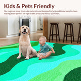 Ultra Soft Area Rug, Non Slip, Stain Resistant, Washable Area Rugs for Living Room, Bedroom, Chic Abstract Color Fusion(Green)