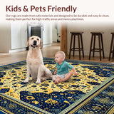 Ultra Soft Area Rug, Non Slip, Stain Resistant, Washable Area Rugs for Living Room, Bedroom, Abstract Animal Inspired Deep Blue and Gold(Blue)