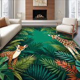 Ultra Soft Area Rug, Non Slip, Stain Resistant, Washable Area Rugs for Living Room, Bedroom, Eclectic Tropical Animal Imagery(Green)