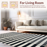 Ultra Soft Area Rug, Non Slip, Stain Resistant, Washable Area Rugs for Living Room, Bedroom, Timeless Dual-Tone Linear Pattern Woven Rug For Sophisticated Spaces(Black)