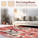 Ultra Soft Area Rug, Non Slip, Stain Resistant, Washable Area Rugs for Living Room, Bedroom, Contemporary Bold Medallion Design(Red)