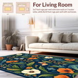 Ultra Soft Area Rug, Non Slip, Stain Resistant, Washable Area Rugs for Living Room, Bedroom, Chic Floral Fusion Elements(Blue)